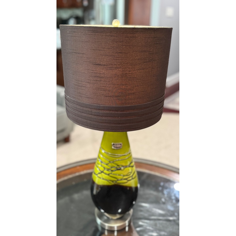 Dale Tiffany Favrile Hand Blown Art Glass Table Lamp Olive Green Amber Brown 24"